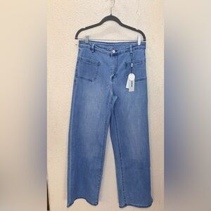 Jason Wu Wide Leg Patch Pocket Jeans  Medium Wash Boho  Size 6 NWT